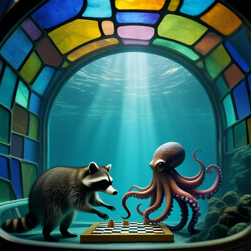 Z-Image, octopus vs. raccoon chess prompt