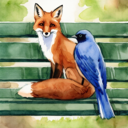 Z-Image, watercolor fox-and-bird prompt